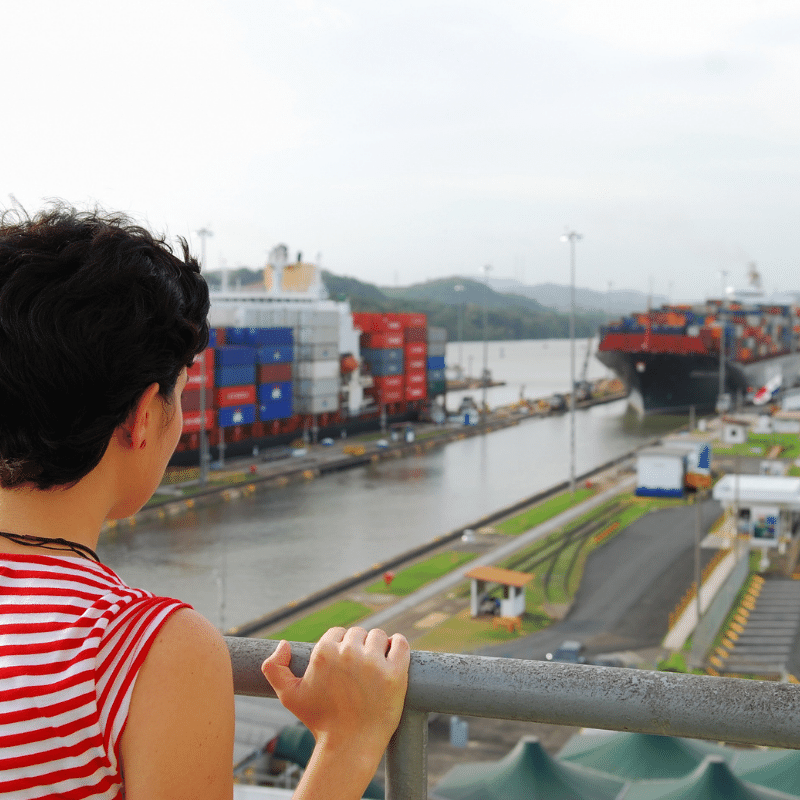 Watching ships passing through the Panama canal at Miraflores Locks